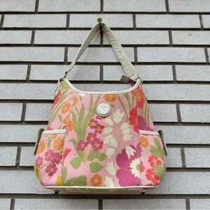 Spartina 449 Daufuskie Island Floral Linen Leather Hobo Bag Pink Coastal Resort